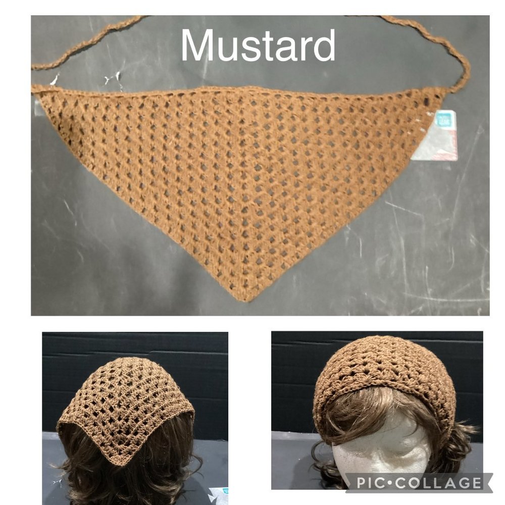 Kerchief Bandana Head Hair Hand Crocheted Boho Hippie